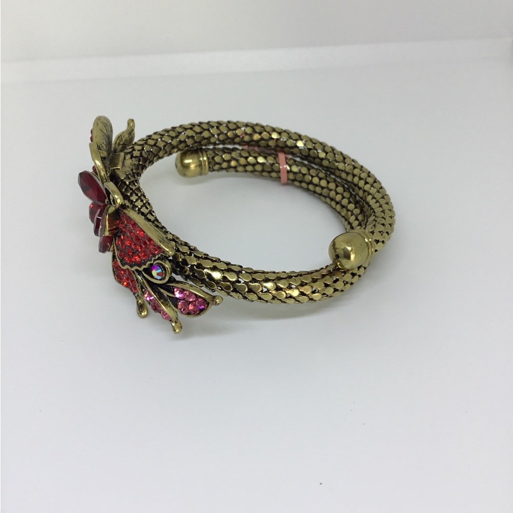 Butterfly Statement Bracelet with Red Rhinestones on Gold-tone Mesh Cuff NWT - Picture 2 of 6